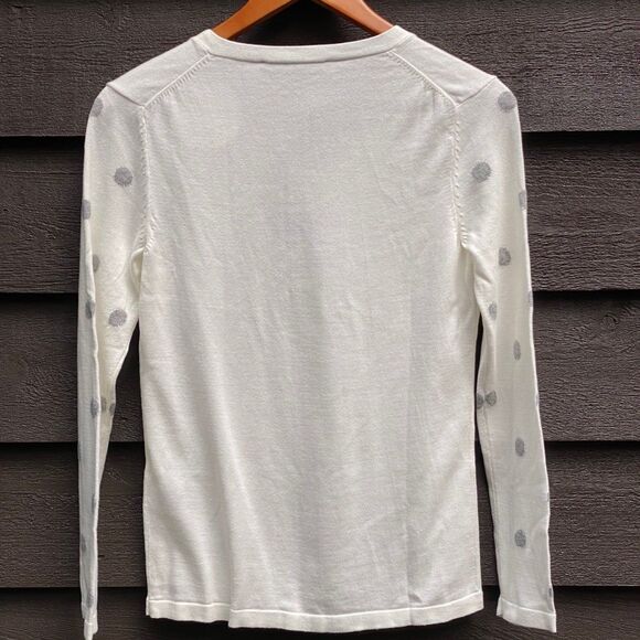 Tommy Hilfiger White grey Polka dots v neck sweater cotton Women's size S - Picture 3 of 12